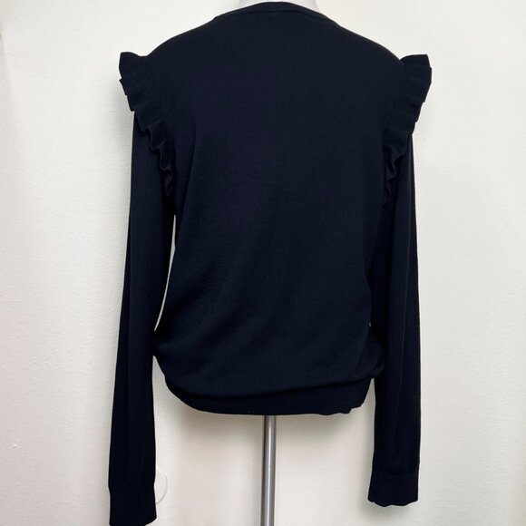 ANN TAYLOR Black Long Sleeve Ruffle Shoulder Sweater Top Size Large - Picture 3 of 8